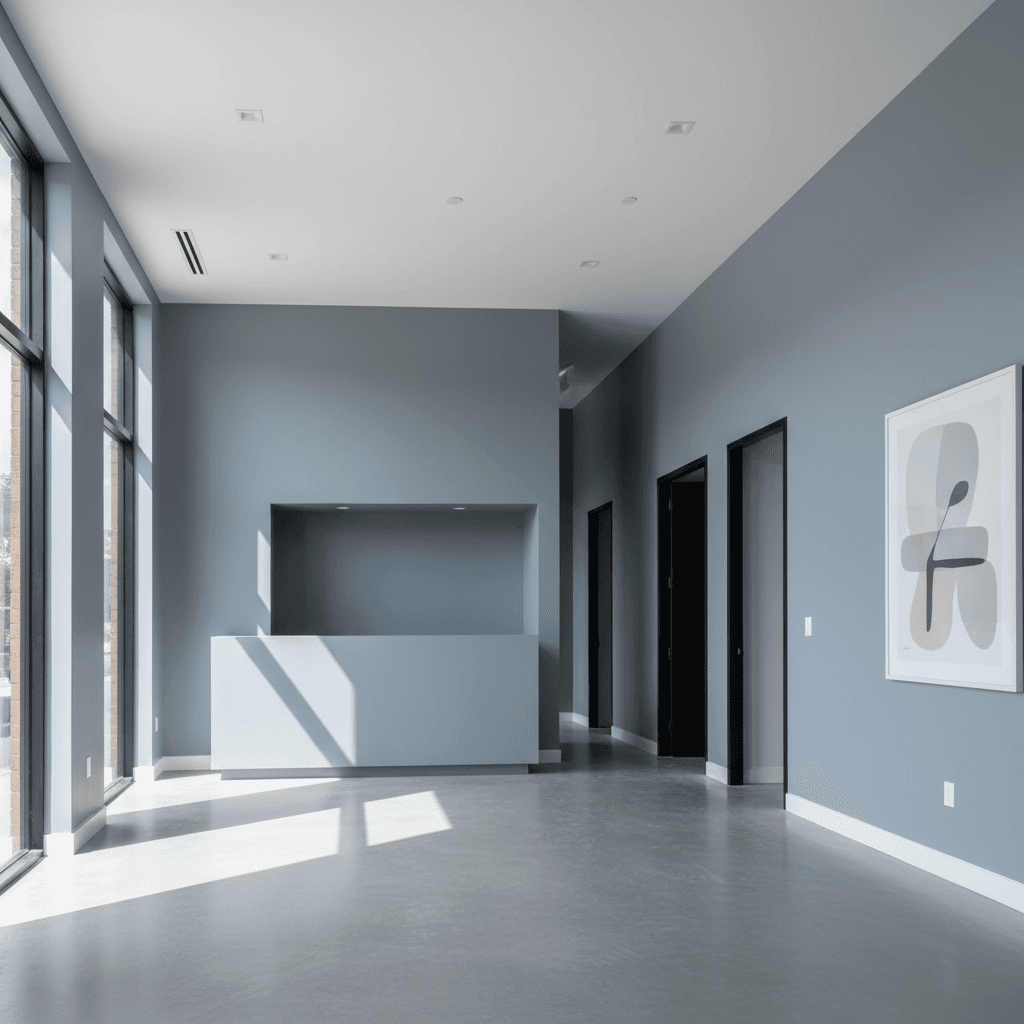 Commercial interior space with professional gray-blue paint finish
