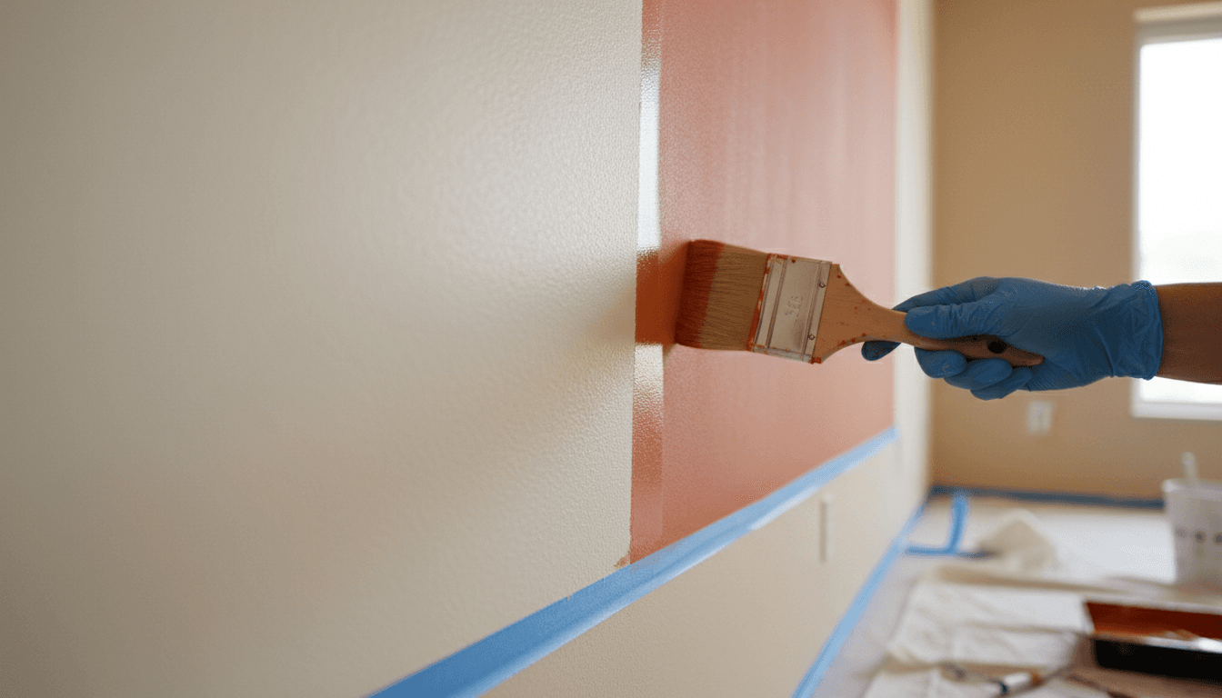 Professional painter applying high-quality paint with precision to a residential interior wall