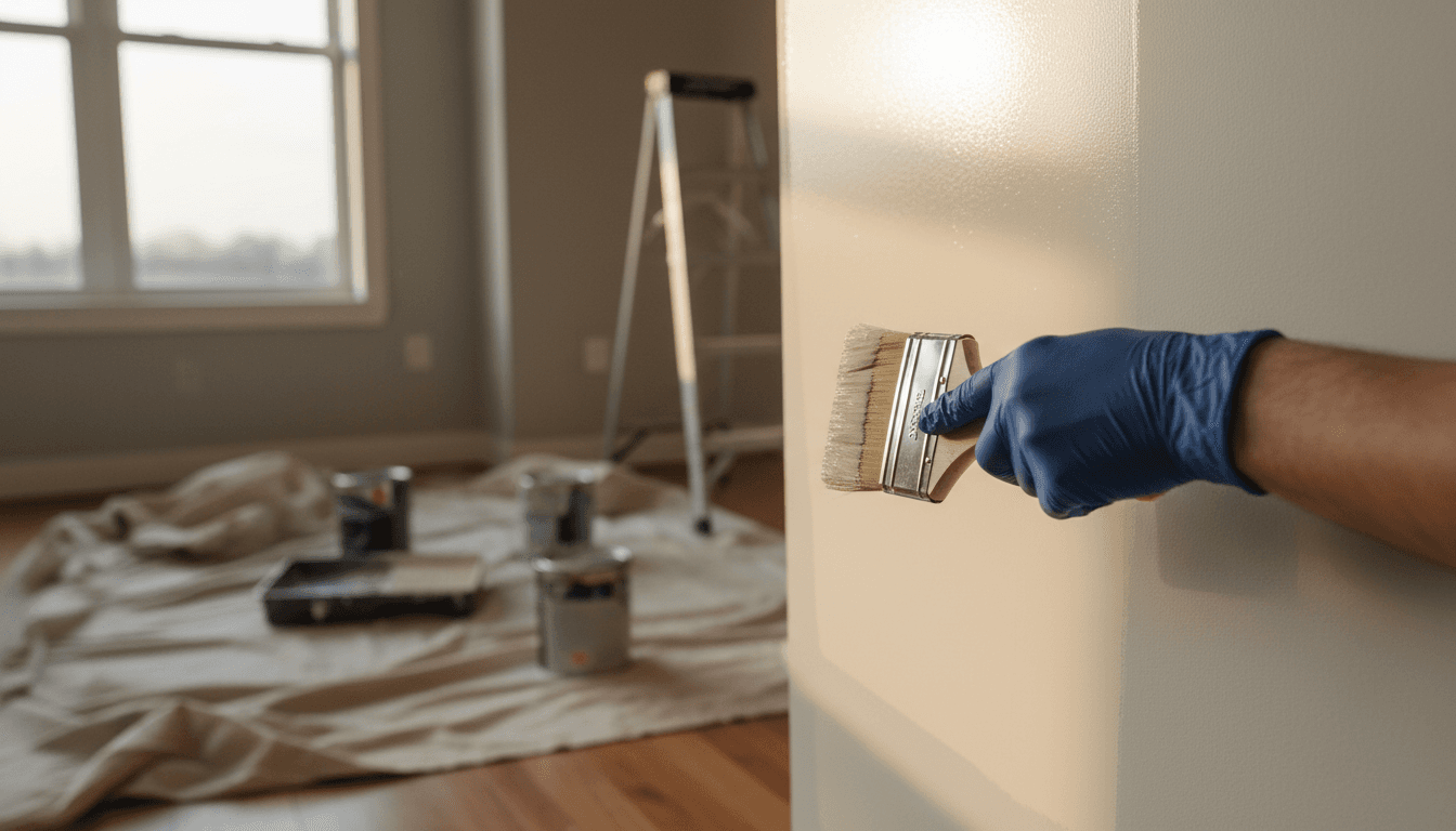 Professional painter applying fresh paint with precision and care