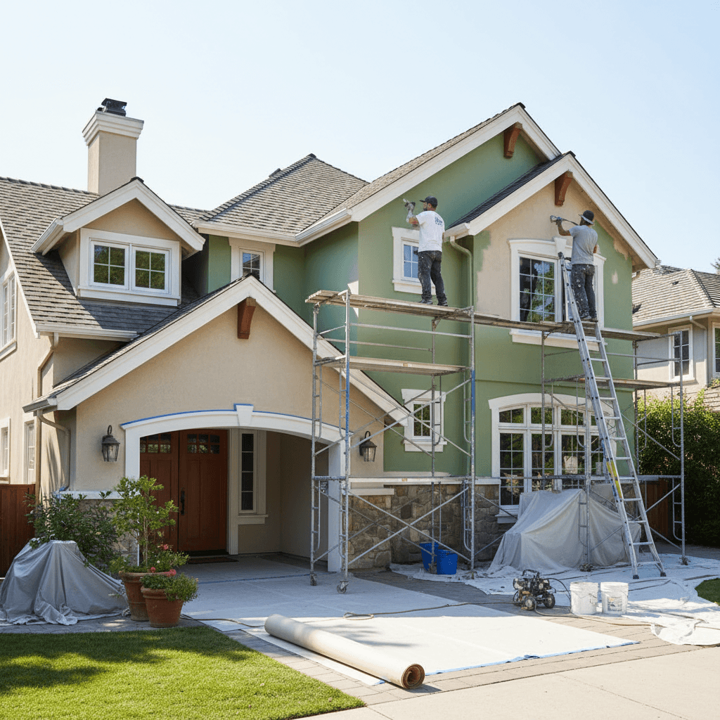 Exterior house painting in progress