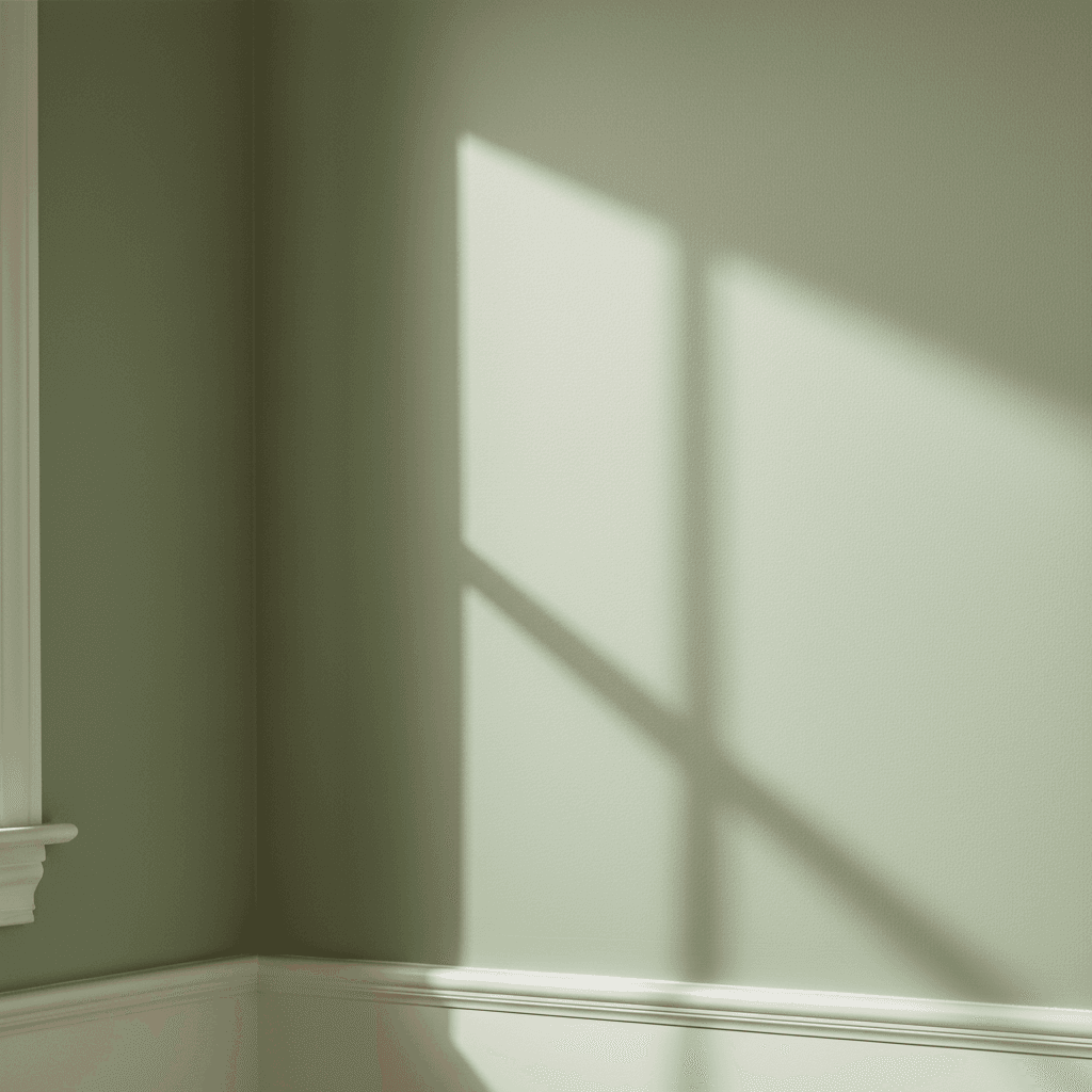 Interior bedroom wall painted in sage green