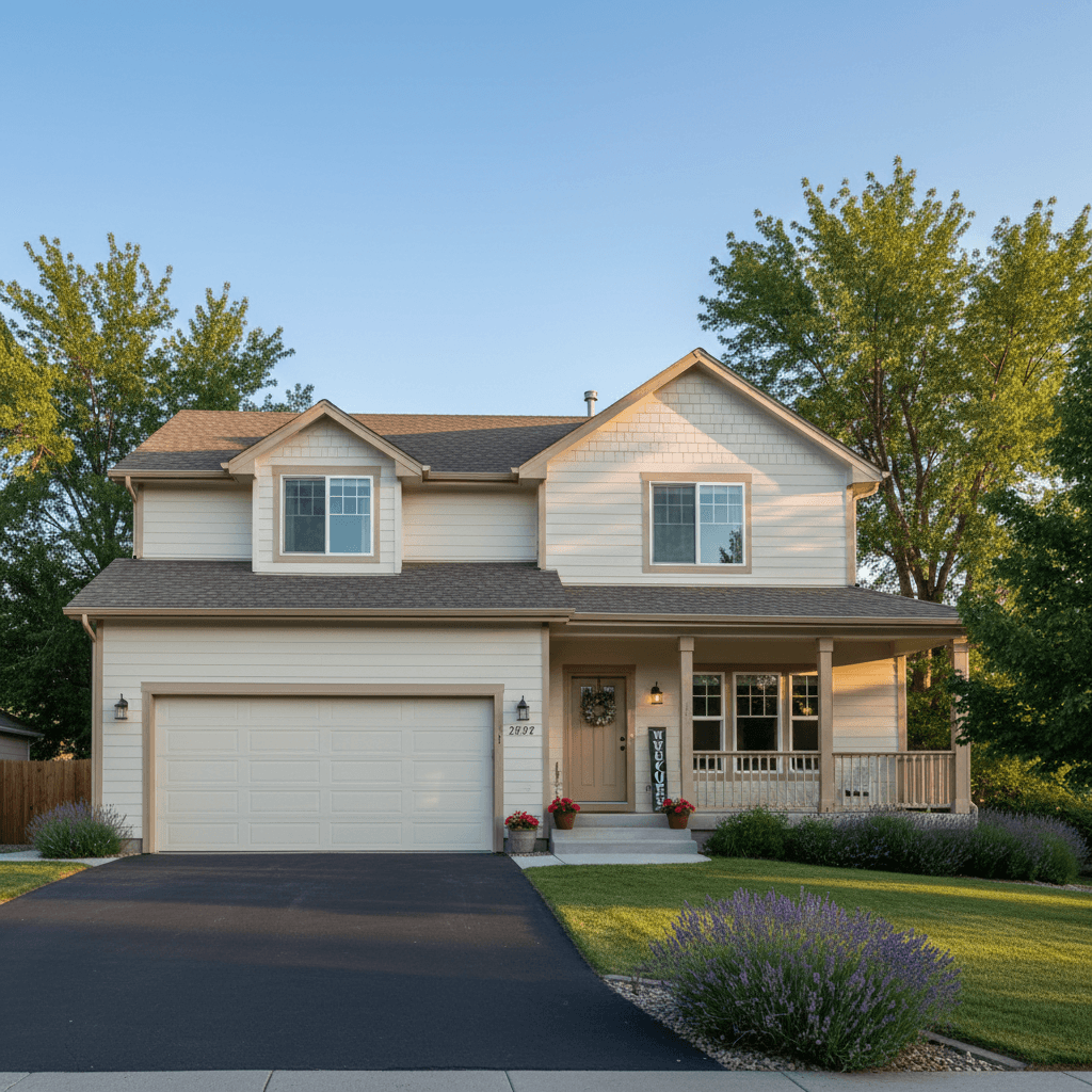 Complete home exterior freshly painted with neutral finish