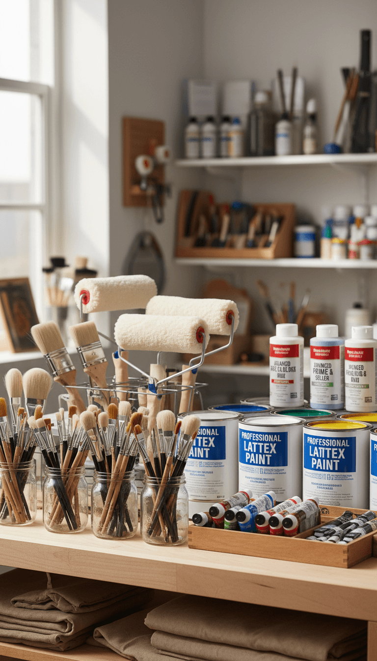 Assortment of premium painting supplies and tools