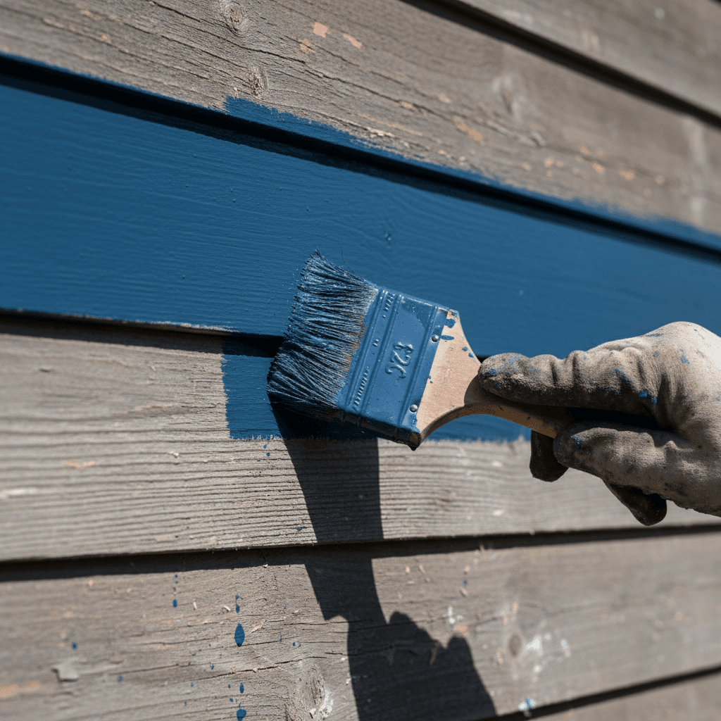 Close-up of exterior siding paint application showing quality brushwork