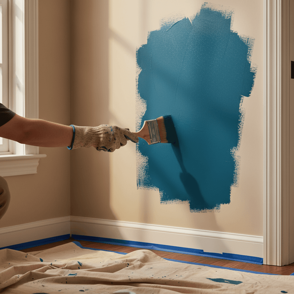 Interior painting application on residential wall
