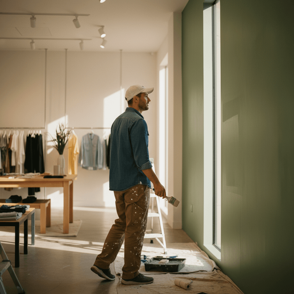 Painter inspecting commercial paint quality